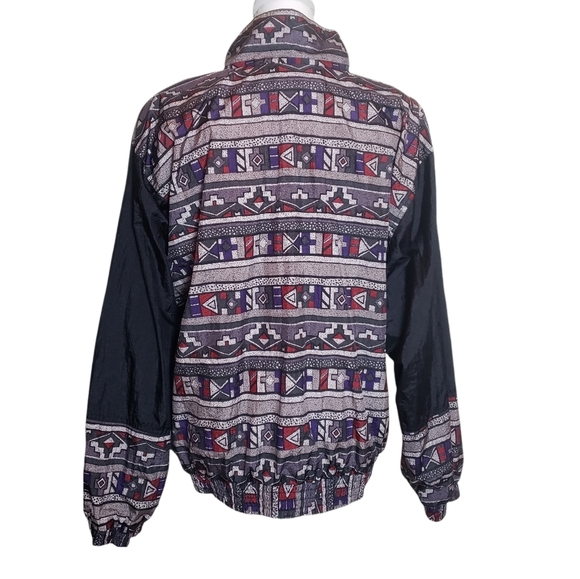 Vintage Geometric Aztec Print Windbreaker Jacket Size XL Nylon Zip Up Coat - Picture 6 of 10